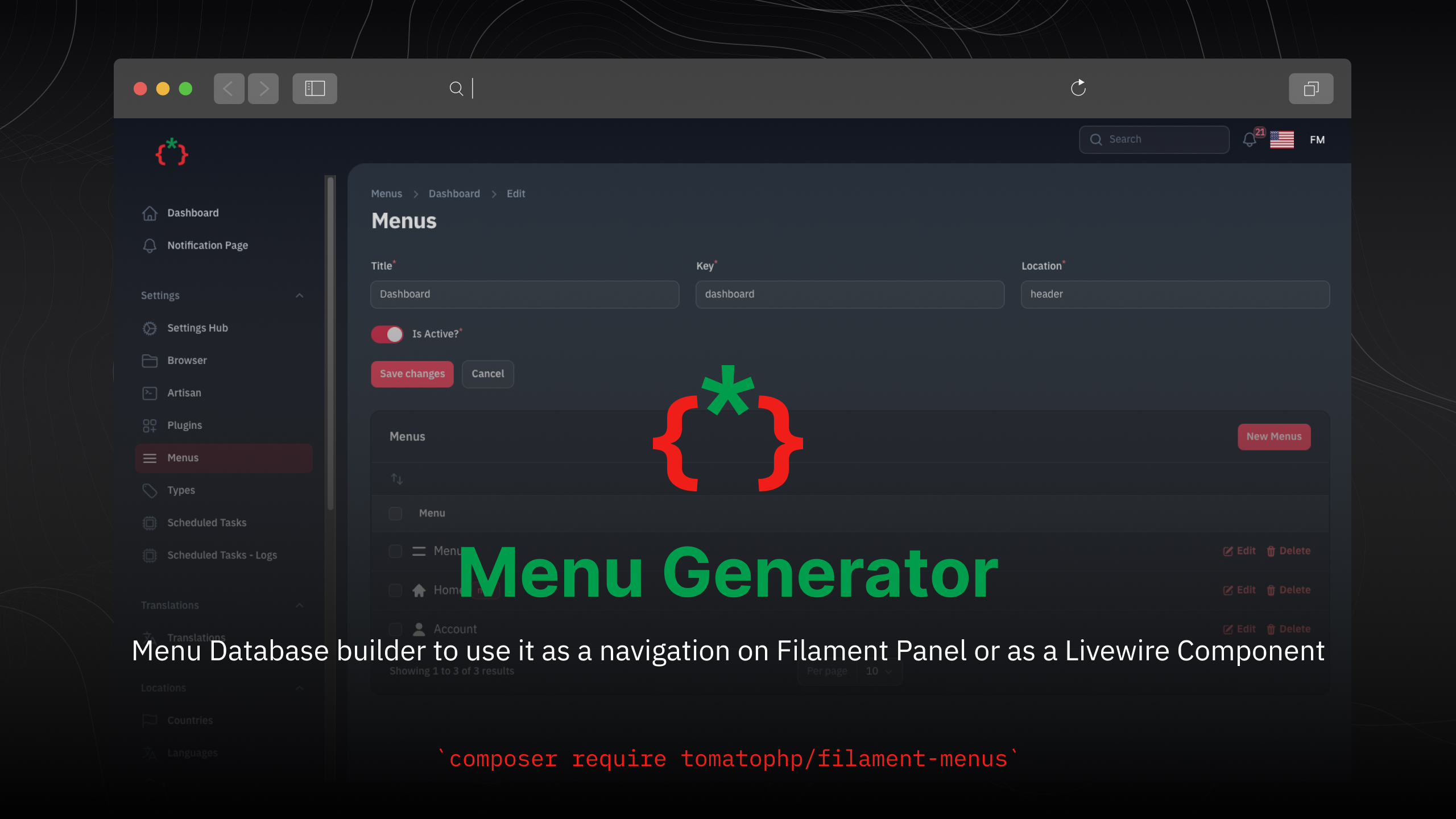 Filament Menus